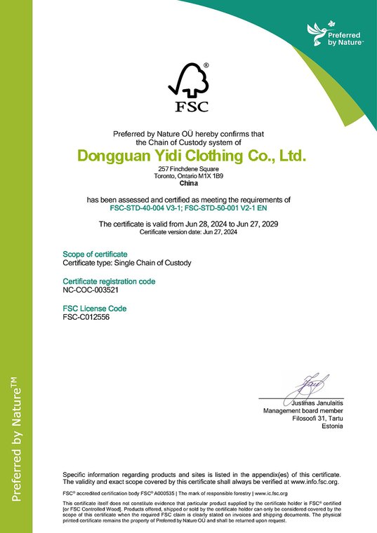 FSC certificate