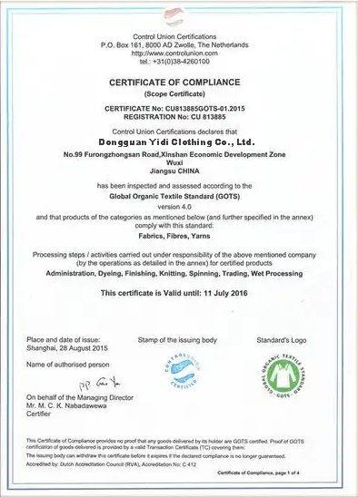 GOTS certificate