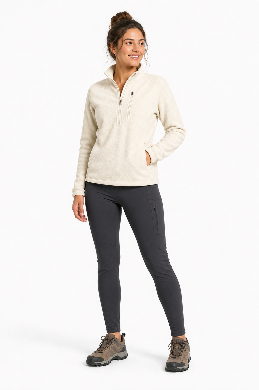 Women fleece pullover and trail leggings for outdoor apparel sourcing