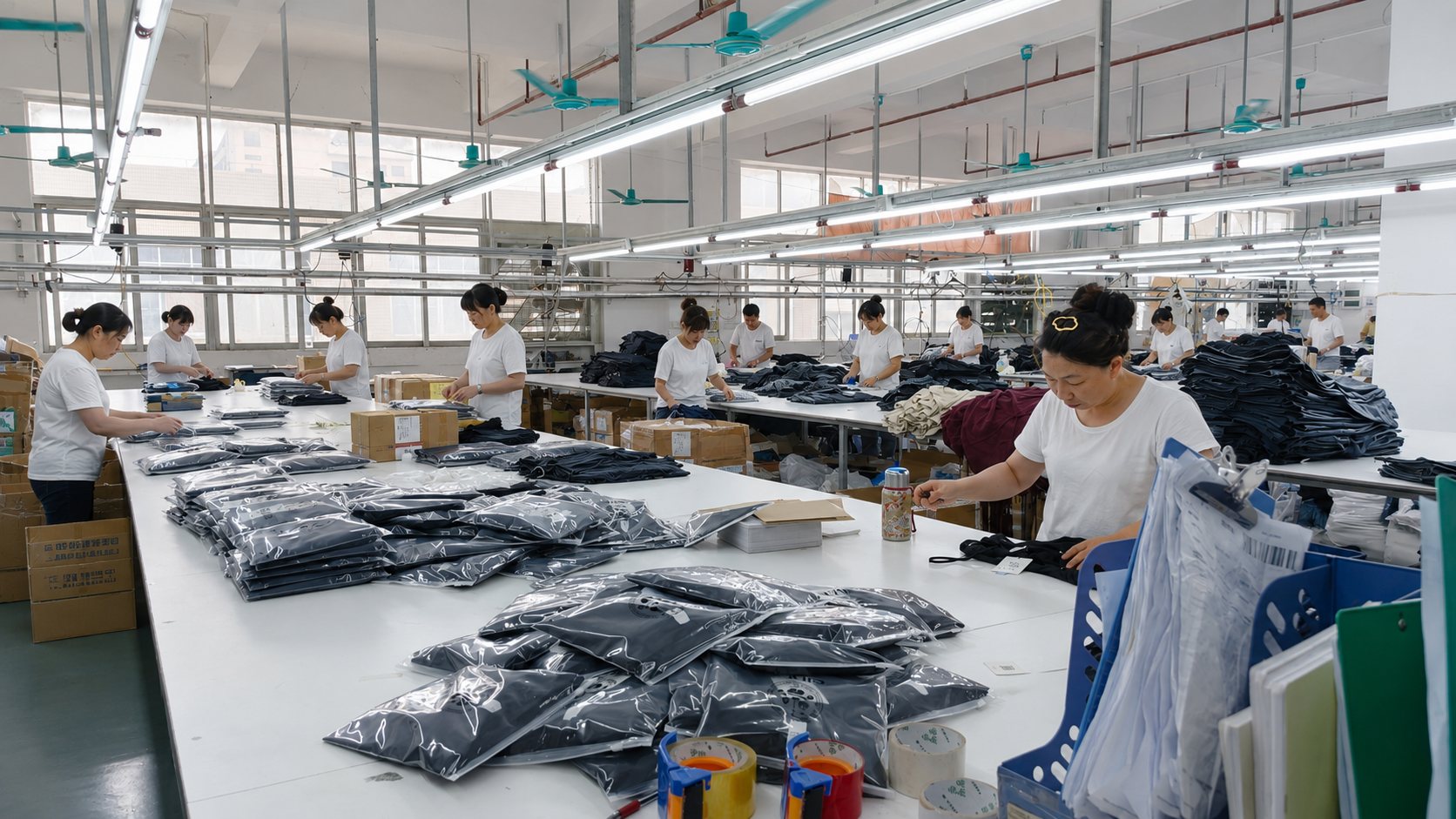 QC and packing area for export-ready sportswear orders