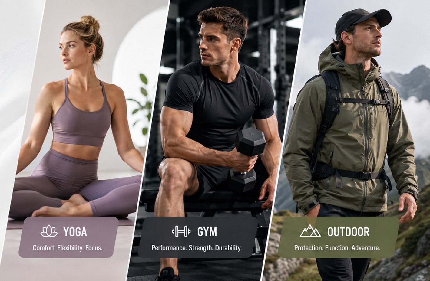 Yoga, gym and outdoor apparel categories from YIDI Apparel