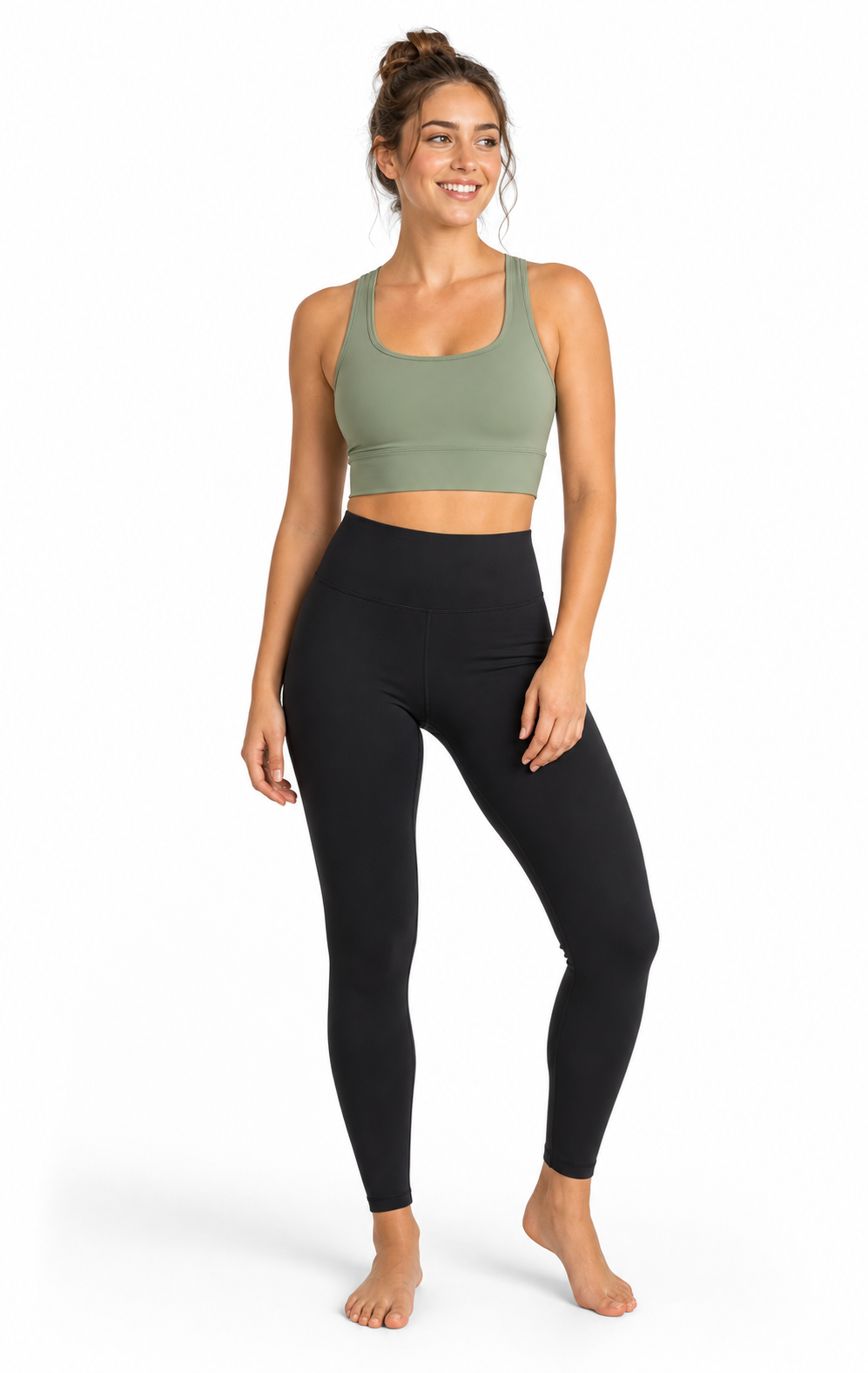 Custom yoga leggings and sports bra white background product photo